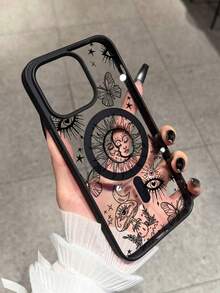1pc Creative Acrylic Personalized Pattern Magnetic Wireless Charging Shockproof Phone Case Compatible With IPhone 16 15 14 13 12 11 Pro Max Apple Protective Cover Transparent - Multicolor - View 5