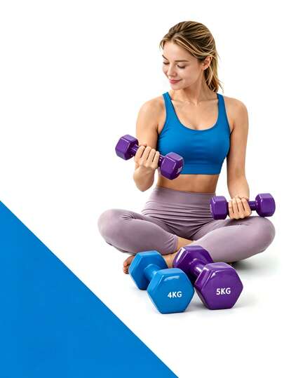 Losse / Paar Dip‑Coated Gladde Dumbbells, Dumbbell Set, 2KG/4KG/5KG, Fitness Polswikkels Optionele Accessoire, voor Thuis, Gym, Studentenkamer, School, Kantoor & Appartement