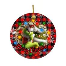 The Grinch The 12/6/2Pcs Acrylic Round ‑Themed Christmas Tree Hanging Ornament, Plaid & Festive Print Pattern, Perfect For Christmas Home Decor, And Ideal As Xmas Tree Decoration And Holiday Creative Gift. - Multicolor - View 3