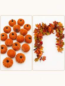 Mini Flannel Covered Artificial Pumpkin Set, 5cm Small Foam Pumpkin With Hanging Rope, Thanksgiving Halloween Autumn Harvest Desktop Home Party Holiday Decoration - Multiple Styles - View 11