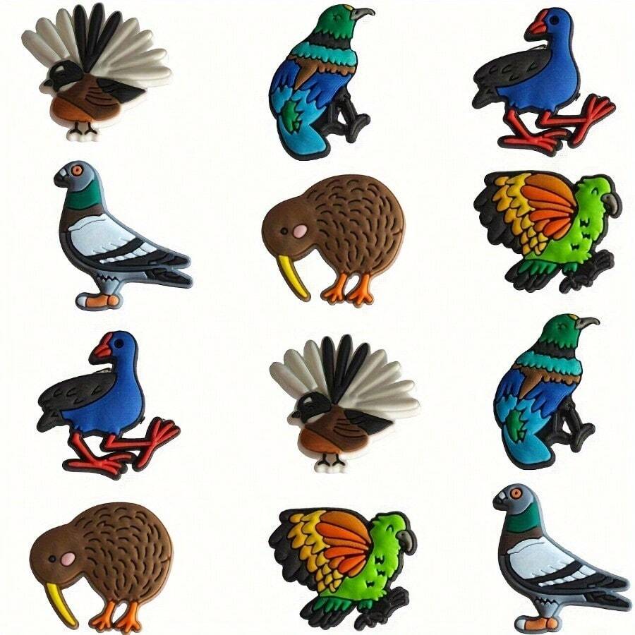 12pcs Bird-Shaped Shoe Charms, Assorted Styles, Durable Shoe Decorations For Sandals, Slippers