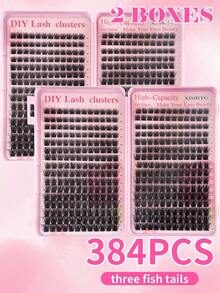 Special Offer Multi-Box Set (1/2/3 Boxes, 384 Clusters) - D Curl Large Capacity Eyelash Tray, Premium Quality Low Price, New DIY Eyelashes, Fluffy Soft 3D Faux Mink False Eyelashes, Lightweight And Comfortable, Suitable For DIY Lash Extension Makeup Effect - D - View 9