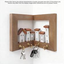 1Set Rustic-Style Wall-Mounted Key Rack Featuring 4 Hooks,Suitable For Displaying In Bedrooms,Home Walls, And For Organizing Art And Crafts.This Wooden Entryway Storage Rack Serves As A Key Hook,Bedroom Decor,Shelves For The Wall,Key Holder Wall - Multicolor - View 11