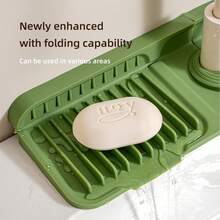 1pc Universal Size Silicone Faucet Drip Tray With Fastening Button, 6° Sloped Drainage Anti-Splash, Minimalist Practical Style, Gray/Green/Pink/Black Multi-Color Options, Long Strip With Opening, Kitchen Sink Bathroom Countertop Soap Sponge Storage Drying Mat - Multicolor - View 4