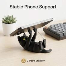 3D Printed Black Cat Shaped Tiltable Phone Stand, Cute Cat Shaped Desktop Smartphone Holder, Suitable For Office, Bedroom And Dining Table Decoration, Applicable For Multiple Occasions - A - View 4