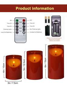 3pcs Red Flameless Candle Lights With Timer Remote Control, Battery Powered Red Warm Light, Suitable For Christmas, Halloween, Valentine's Day, Mother's Day, Dining Table, Wedding, Party, Gift, Holiday - Red-warm Light - View 9