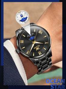 OLEVS 3638 Men Watch Original Quartz Watch Stainless Steel Waterproof Luminous Large Dial Day Date Watches Luxury Men Box Reloi - Black - View 5