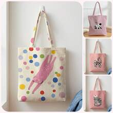 1Pc Cartoon Pandas And Cat Print Corduroy, Large‑Capacity Reusable Open‑Top Tote Shoulder Handbag For School Sports Daily Shopping For Girls Or Gifts - Multicolor - View 1