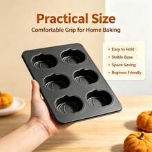 Pumpkin Cake Pan 6-Cavity Non-Stick, Carbon Steel Baking Mold For Fall Thanksgiving Halloween Cookies, Reusable Oven Bakeware, Easy Clean DIY Home Baking Tool - Black - View 4