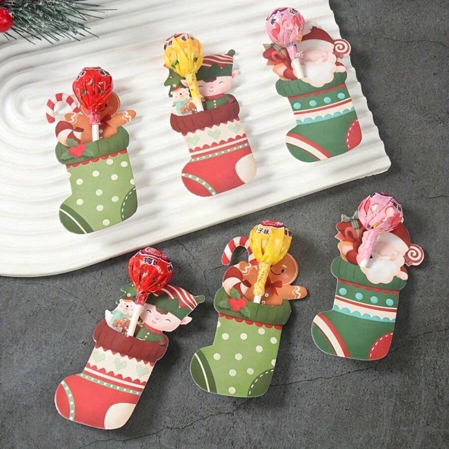 48pcs Christmas Stocking Lollipop Card Holders, Santa Claus & Gingerbread Man Pattern, Merry Christmas Home Decor, Christmas Decoration, Christmas Gift - Multicolor - View 1