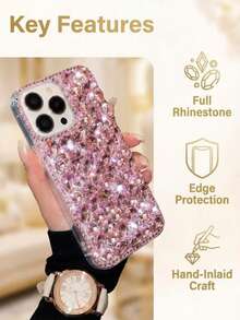 17 Pro Max Phone Case Phone Accessories Summer Luxury Rhinestone Inlaid Phone Case, Compatible With 15, 14, 13, 12 - Pink - View 5