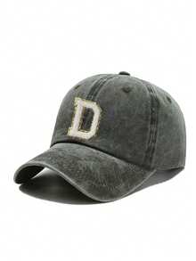 1pc Women Washed Vintage A-Z Letter Baseball Cap, Casual Distressed Dad Hat, Outdoor Sun Protection Hat - Black - View 7