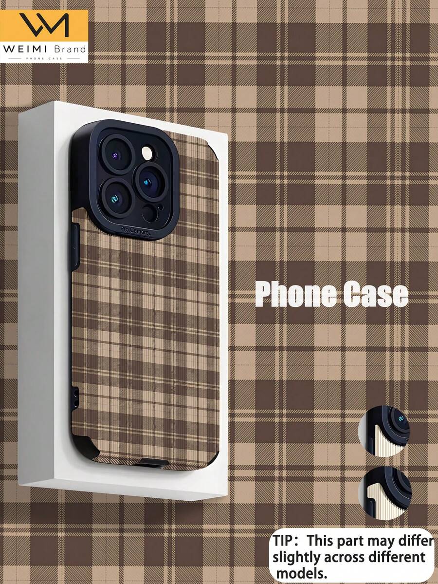 1件撞色格紋皮革紋理防震軟手機殼,適用於 Apple 及多款機型 - 彩色 - 查看 1