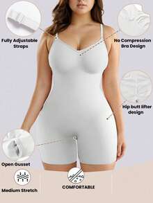 2pcs/Set Women White Seamless Shapewear Bodysuit, Suitable For Yoga And Daily Wear - White - View 3