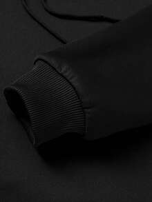 Men's Winter Solid Color Minimalist Casual Thermal Lined Warm Black Hooded Pullover Sweatshirt - Black - View 6