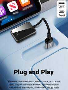 XUDA 2026 New 2-In-1 Wireless CarPlay / Android Auto Ultra Mini Adapter, 2.4-5.0 GHz WiFi6 Carplay Converter, Wired To Wireless, Fast Auto Connection Smart Box, No Delay, Compact Design, Stylish & Portable, With USB/USB-C Port, No Battery - A - View 3
