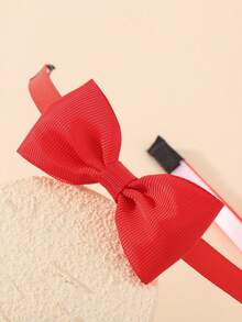 bilicaca 1pc Girls Red Ribbed Bow Headband, Sweet Princess Headband, Non-Tight Children's Hair Accessory For Daily Wear And Party - Red - View 7