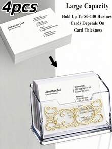 1pc Acrylic Business Card Holder For Desk, Luxury Golden Embossed Pattern Desktop Card Display Stand, Office Reception Desk Card Organizer,Exclusive Design Makes Your Business Card Holder Unique. - A - View 11