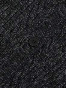 Jaket Kardigan Rajut Kabel Vertikal Vintage Pria, Sweater Longgar Bertekstur Hitam Abu-abu - Hitam - View 5