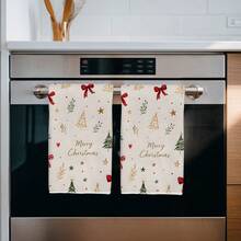 2PCS Christmas Hand-Painted Seamless Pattern Printed 40*60cm Rectangular Microfiber Soft Kitchen Towels, Dish Cloths, Tablecloths, Hand Towels, Christmas Home Decor, Bathroom & Kitchen Decor, Housewarming Gift For Neighbors, Perfect For Kitchen & Bathroom Use, Suitable For Housewives And Family Gatherings, High Cost-Performance, Household Essential - Apricot - View 6