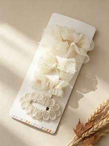 5-Piece Children's Hair Clip Set, Featuring Vintage Lace Bow And Flower Decorations, Sweet Handmade Hair Accessories, Suitable For Babies' Daily Wear. - Multicolor - View 11
