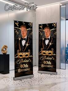 1pc Customizable Banner, Personalized Vertical Promotional Banner, Personalized Photo Polyester Fiber Banner, Personalized Birthday Poster/Portrait With Photo, Birthday Sign, Elegant Display, Customized Photo Printing, Personalized Triple Telescopic Banner - Suitable For Weddings, Birthdays, Anniversaries, Graduations, Indoor/Outdoor Events, Retail Promotions And Event Signage, Modern Style, High-Quality Printing. Suitable For Indoor, Garden, Fence Use, Perfect Party Decoration Choice For Various Occasions. - Multicolor - View 1