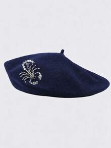 1 buah Topi Beret Pria Musim Gugur/Dingin, Desain Kalajengking Berhiaskan Berlian Imitasi, Topi Hangat Wol Kasual Jepang, Desain Niche Premium, Topi Vintage yang Dapat Dilepas - Satu-Ukuran - View 6