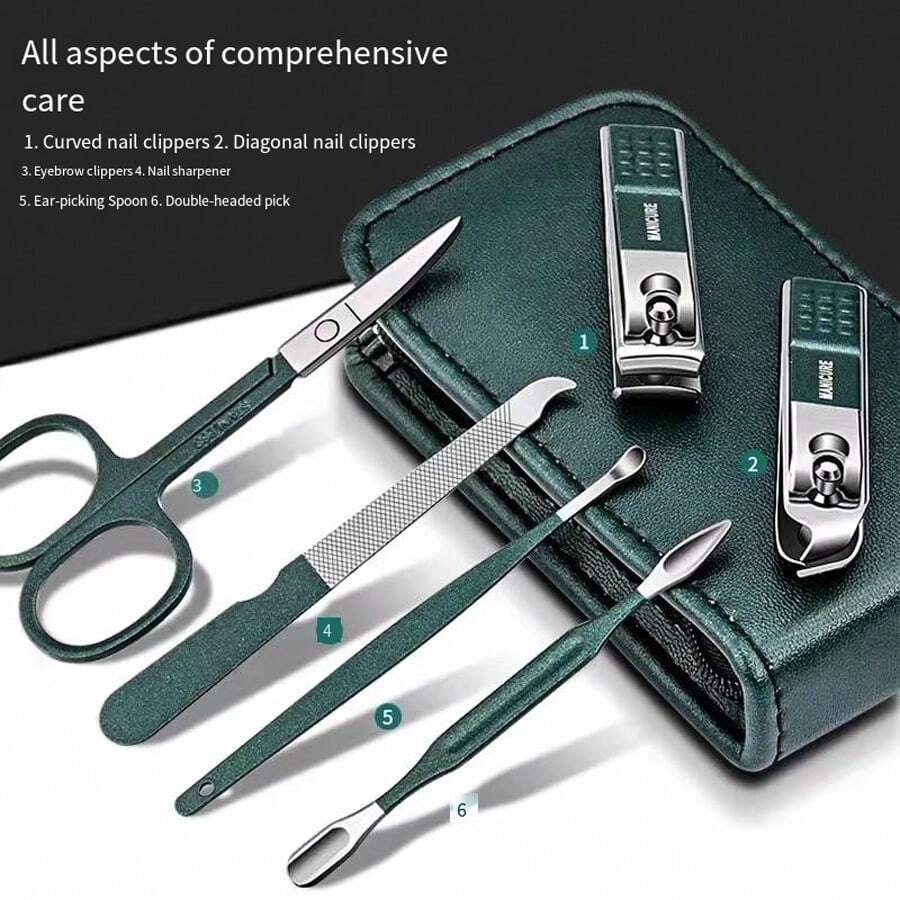 1/2pcs Nail Clipper Set, Green Non-Slip Handle Nail Clipper, Stainless Steel Sharp Nail Clipper, Portable Manicure Pedicure Tool, Suitable For Finger And Toe Nail Care, Sharp Curved Blade Nail Clipper, Portable Home Travel Manicure Tool, Suitable For Men And Women Nail Trimming - Dark Green - View 1