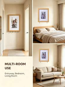 1pc Multifunctional Hanging Photo Frame With Metal Hook, Faux Wood Wall Key Storage Photo Frame, Suitable For Entryway, Living Room Wall Decor - Hanging - View 2