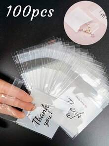 100pcs/50pcs, Multiple Sizes And Specifications, Translucent, Happy Every Day, Thank You Letter Bags, Jewelry Necklace, Earrings, Small Items Storage Bags, Self-Adhesive Sealing Bags, Dust-Proof, Wear-Resistant, Anti-Oxidation Packaging OPP Bags, Suitable For Daily Gatherings And Home Use - White - View 12