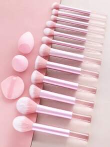 15pcs Professional Makeup Brush Set, 12pcs Aluminum Tube Makeup Brushes With 2 Large Makeup Sponges And 1 Powder Puff, Foundation Contour Blush Eyeshadow Highlighter Brushes, Complete Makeup Kit For Beginners, Ideal Gift For Girls - Multicolor - View 3