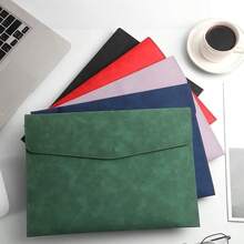 3pcs PU Leather A4 Document Folder Set, Waterproof Faux Leather Envelope Style File Bags With Snap Closure, Portable Paper Contract Certificate Invoice Storage Bags, Suitable For Business Meetings, Office, Home, Travel Storage - A - View 6
