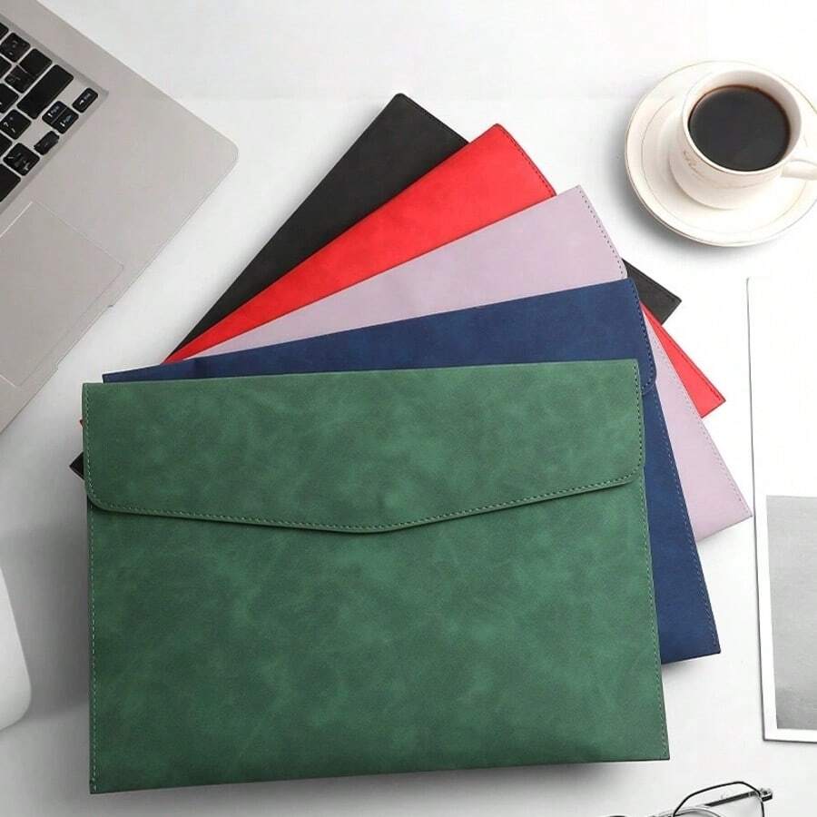 3pcs PU Leather A4 Document Folder Set, Waterproof Faux Leather Envelope Style File Bags With Snap Closure, Portable Paper Contract Certificate Invoice Storage Bags, Suitable For Business Meetings, Office, Home, Travel Storage - A - View 1