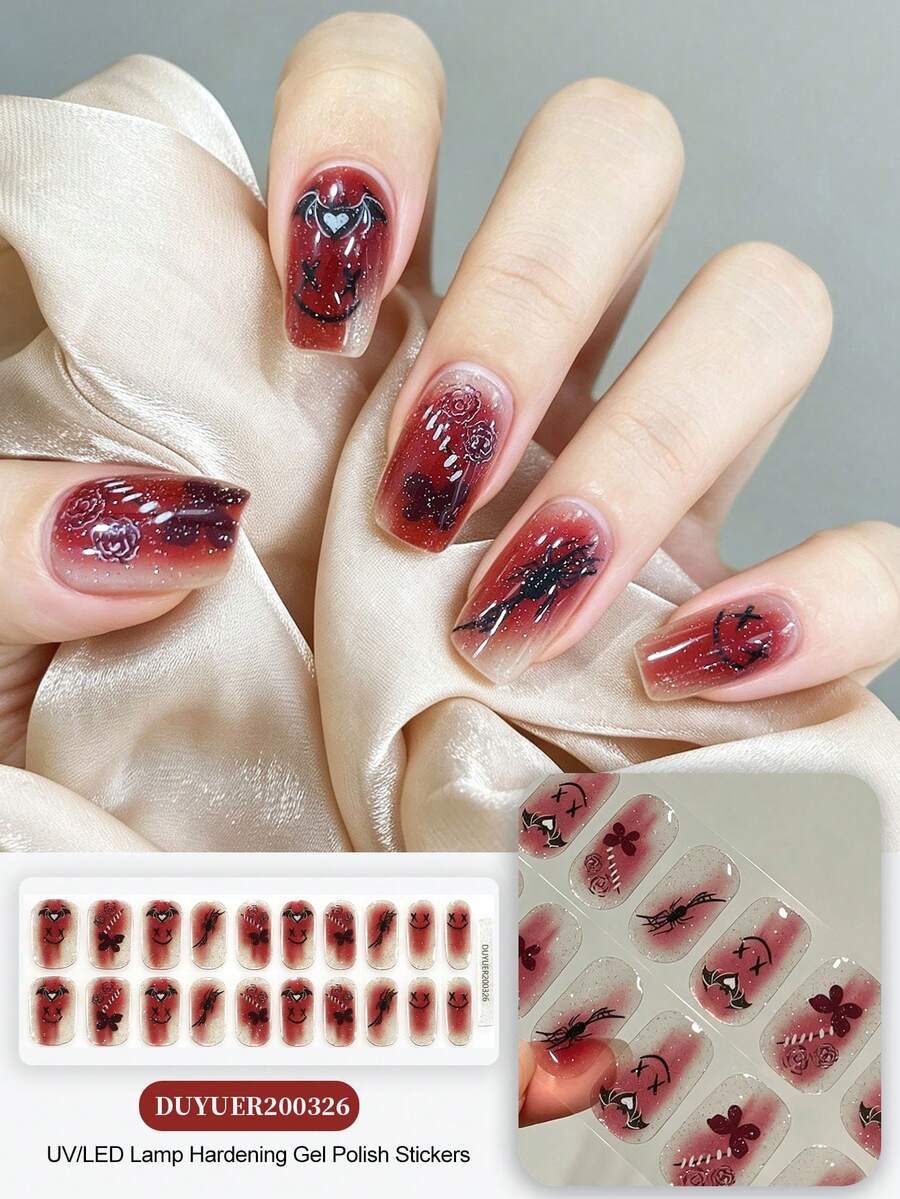 萬聖節漸層色美甲貼紙 DIY 自黏式美甲藝術貼條 美甲裝飾，適用於居家、職場、戶外旅行、送禮、美甲沙龍