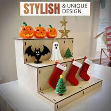 Rak Pajangan Kayu 3 Tingkat, Rak Pajangan Bertingkat yang Dapat Dipasang, Rak Penyimpanan Multi-Lapisan untuk Meja, Untuk Dekorasi Mini Halloween dan Natal, Figur dan Boneka Kecil - MultiWarna - View 1