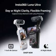 Insta360 Kamera Luna Ultra-8K Vlog memiliki lensa ganda , zoom optik 12x, sensor 1 inci, layar sentuh 2 inci yang dapat dilepas, chip AI tiga kali lipat, dan gimbal berukuran saku, sempurna untuk vlogging (baru, hanya diaktifkan). - View 2