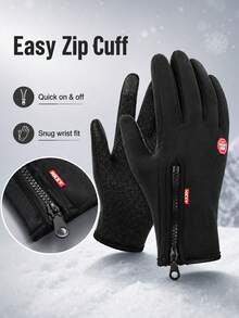 Simple And Casual Full-Finger Fleece-Lined Winter Gloves, Featuring Side Zipper And Decorative Tag Details. Touchscreen Compatible, Windproof And Warm, Suitable For Outdoor Sports And Daily Commuting. Winter Gloves, Cycling Gloves. - Multicolor - View 5