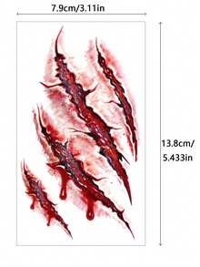 3 Styles Halloween Zombie Scar Temporary Tattoo Stickers, Realistic Bloody Wound Stitch Scar Body & Face Waterproof Tattoo Stickers, Costume Party Prank Makeup Props - Red - View 7