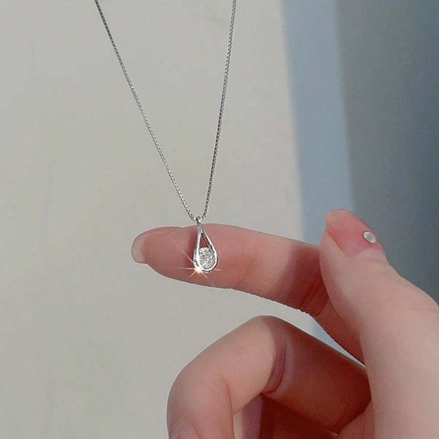 Dây chuyền mặt giọt nước cho nữ, đính đá rhinestone lấp lánh, thiết kế ngách sang chảnh phong cách Ins, dây chuyền xương quai xanh cao cấp - Bạc - Xem 1