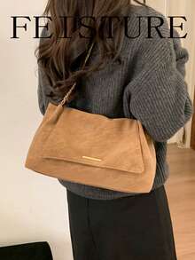 Solid Color Flap Chain Bag For Women, Fashionable Soft Shoulder Bag, Suitable For Girls, Women, College Students, New Professionals And White-Collar Workers, Perfect For Work, Business, Commuting, School - Brown - View 7