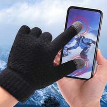 2PCS Winter Touch Screen Gloves, Unisex Warm Thermal Gloves For Cold Weather, Fashion Versatile Hand Gloves For Driving, Cycling, Office Work, Dating, Daily Outdoor Use, Couple Style Accessory - A - View 5