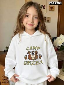 Children's Cartoon Bear Print Hooded Sweatshirt - Loose Casual Pullover For Boys And Girls, Suitable For Daily Wear In Spring And Autumn - White - View 3