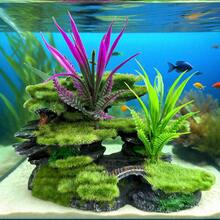 2D Acrylic 1 Set New Style Aquarium Plants And Rock Fish Tank Decoration, Durable Acrylic Artificial Rock With Artificial Moss And Purple Aquatic Plants - A - View 2