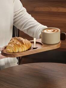 Vintage Country Style Stoneware Coffee Cup Set With Bread Plate And Wooden Tray, Mid-Century Ceramic Breakfast Cup, Suitable For Croissants, Toast, Oatmeal, Single Person Morning Ritual, Handmade Pottery Gift, Home Bistro Style - Multicolor - View 4