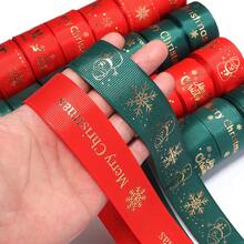 5 Yards/Roll 2.5cm Polyester Christmas Series Gold Foil Ribbon Bows Flowers Gift Packaging Material Christmas Ribbon For Flowers Cakes Christmas Tree Decoration Ribbed Ribbon DIY Decoration Packaging Gifts Party Holiday Supplies - Webbing - View 4
