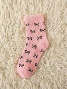 5 Pairs Autumn/Winter Mink Fur Bow Mid-Calf Socks For Girls, Soft Plush Fleece Thickened Home Sleep Socks, Skin-Friendly Warm And Breathable, Multiple Colors Available, Fuzzy Soft Heat Retention, Cold Protection For Feet, Gentle Color Palette With Cozy Atmosphere - Multicolor - View 9
