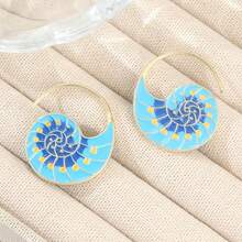 Exquisite Vintage Enamel Printed Spiral Earrings, Elegant Multi-Color Women's Jewelry Gift, Suitable For Holiday Wear - Gold - View 3
