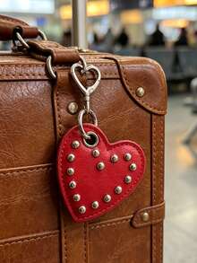 Punk Rivet Heart Keychain, Sweet & Cool PU Leather Heart-Shaped Pendant, Personalized Metal Charm Bag Accessory Key Chain, Bag Decoration Hanging Chain Gift, Used For Bag Decoration, Car Key Charm, Bag Pendant, Cute Small Gift, Holiday Gift, Key Chain, Bag Charm, Keychain, Wallet Charm, Car Accessory, Happy Dog, Wallet Charm And Accessory, Women's Car Accessory, Bag Accessory Pendant - Multicolor - View 3