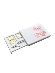 Lace Crystal Cherry Print Card Holder, SIM Card Pin Slot, Comes With SIM Card Pin. Cherry Print Portable SIM Card Storage Box, Phone Card Holder, SIM Card And SD Card Storage Box With Strap, Travel Storage Box, Compact And Lightweight, Ideal For Storing Spare SIM Cards When Changing Phone Numbers For Smartphones, Tablets And Other Devices, Also A Great Gift. Suitable For Back To School Season, Back To School, Teacher's Day - Multicolor - View 13