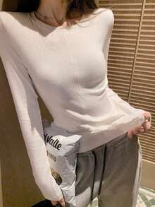Autumn/Winter New Design Round Neck Brushed Slim Fit Long Sleeve T-Shirt Base Layer - White - View 5
